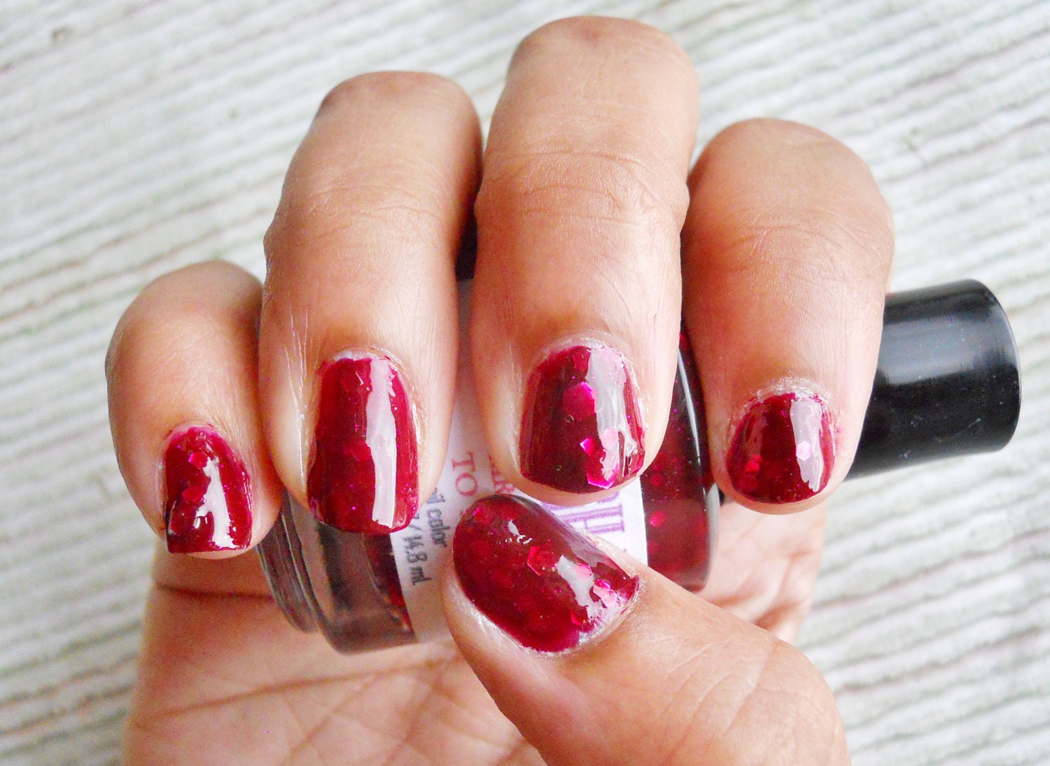Glitter Nail Polish Deep Red Glitter Nail Polish - That's Mrs. Macbeth to You Full Size Bottle 0.5 oz