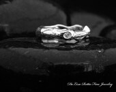 Recycled Pure Silver Twig Ring Fairy Wedding Band With White Sapphire Diamond Alternative