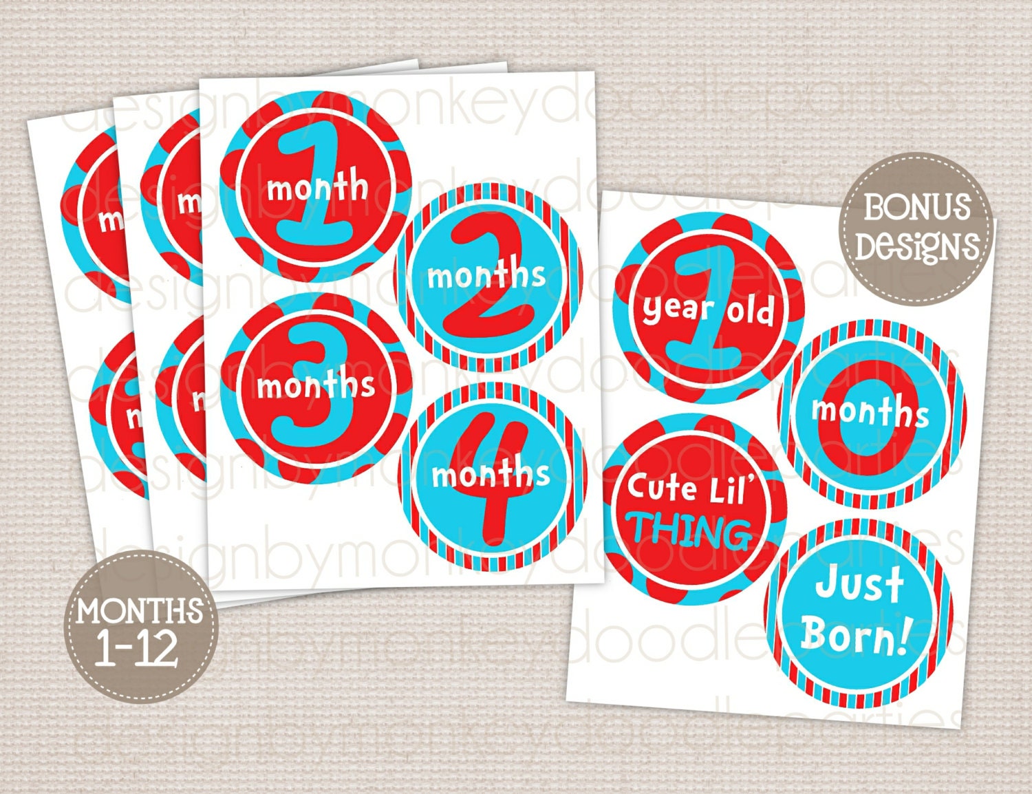 DIY Dr. Seuss Inspired Monthly Baby Onesie Stickers Printable Files Il_170x135