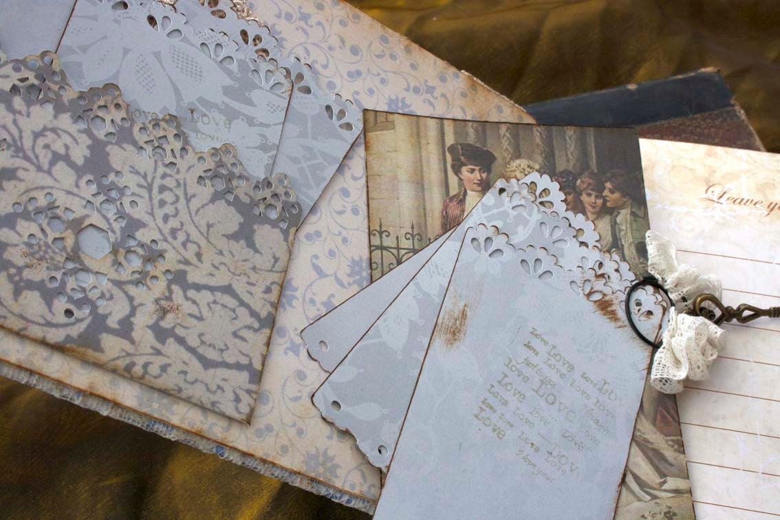 Wedding guest book - Something Blue - vintage shabby chic, custom - 20 pages