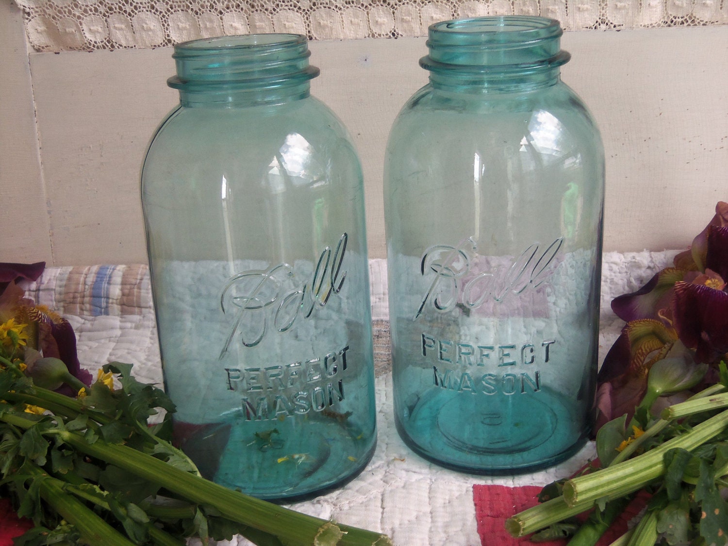 RESERVED FOR MARIA   12 Vintage Aqua Blue Half Gallon Ball Perfect Mason Jars No Lids