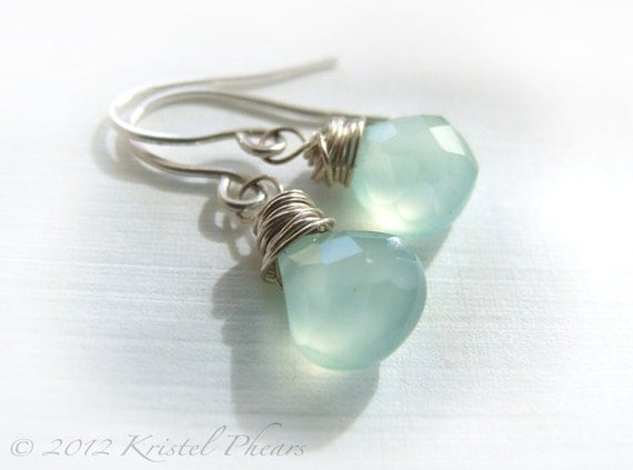 Chalcedony earrings - drop dangle aqua blue mint chalcedony sterling silver 14k Gold-Filled wedding bridal bridesmaid wedding gift