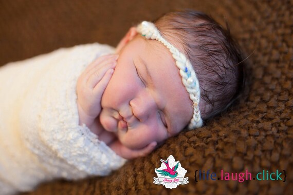 Newborn Halo, Baby Photo Prop, Multicolored Baby Halo with Pearls, Crochet Baby Girl and Boy Tieback, Crochet Beaded Headband, Any Size