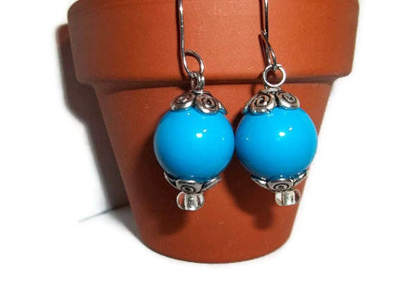 Aqua Drop Earrings, Bright Blue Earrings, Ocean Blue Drop Earrings, Easter gift ideas, pastel jewelry
