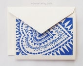 blue heart, handprinted linocut card, 5x7 -- greeting card, handmade block print card, printmaking, gift under 10, love art
