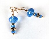 Sapphire Blue Quartz Dangle Earrings w Gold Vermeil Handmade