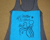 LAST OnE - TATTOO your SouL - Octopus Swallow Nautical Star Racer Back Tank - Organic Eco Tee Top Shirt - ReLove Plan.et - M