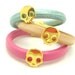 Gold Skull Bracelet - Natural Beige Leather Cuff Bracelet w/ Magnetic Closure