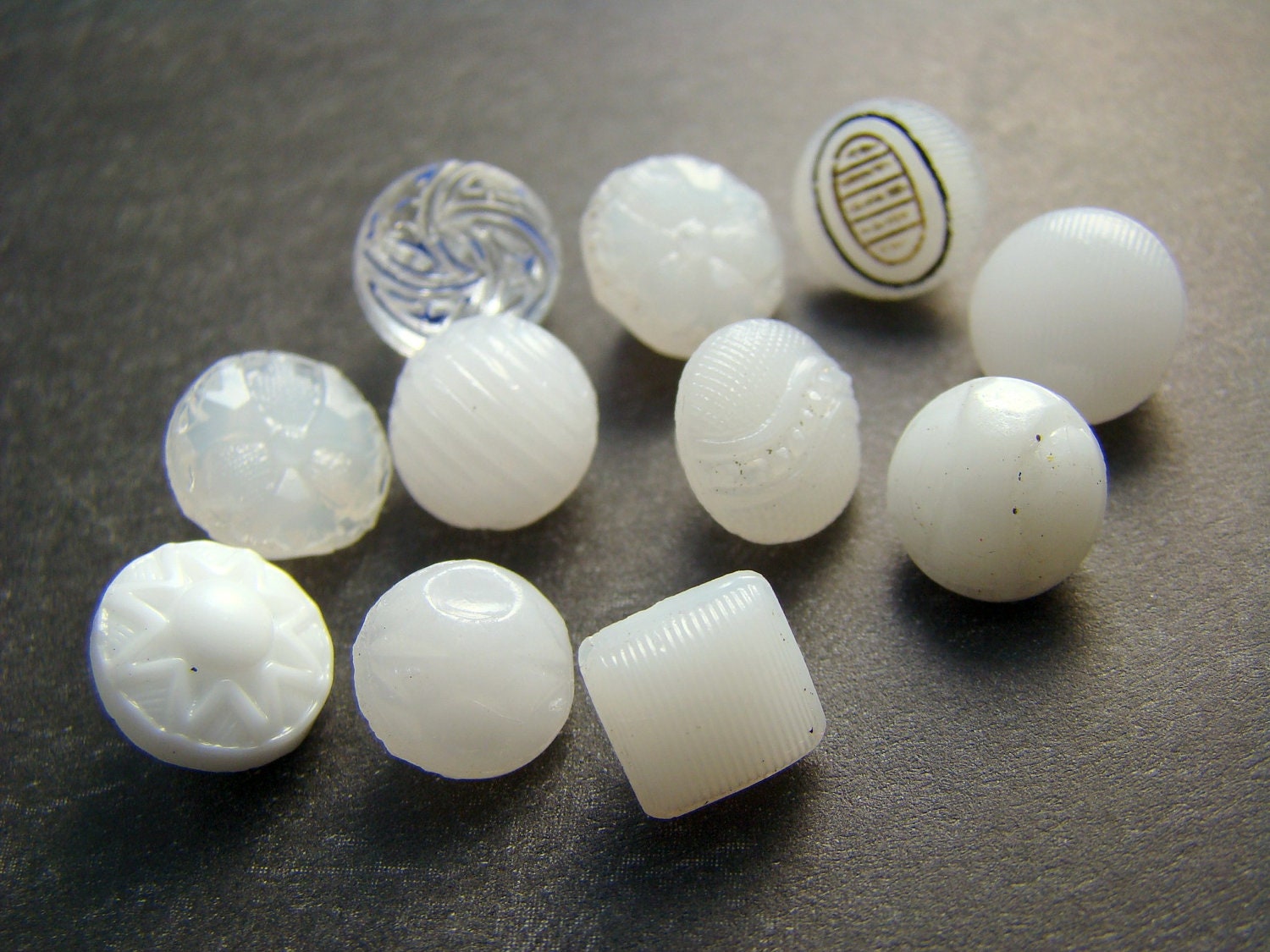 Tiny Vintage Art Deco Czech White Glass Button Mix 9mm (11 buttons)