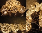 20 Natural White Color Handmade Rattan Balls Fairy String Lights Party Patio Wedding Floor Table or Hanging Gift Home Decoration
