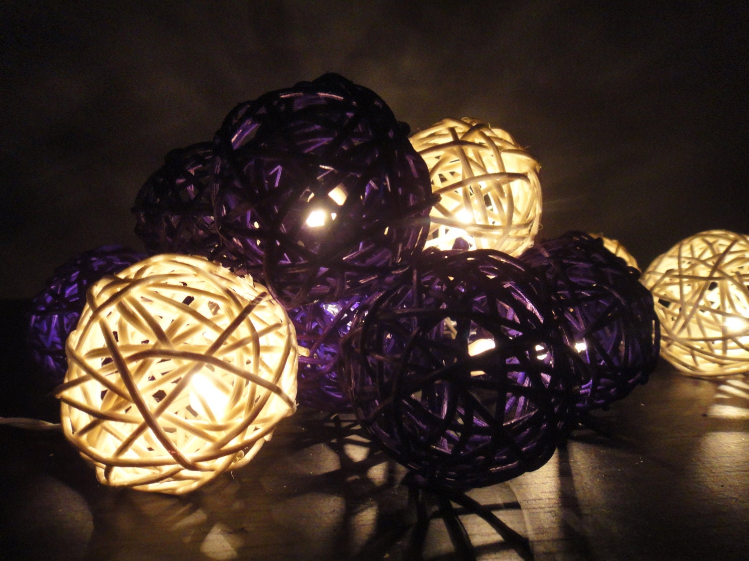 20 Mixed Purple Tone Handmade Rattan Balls Fairy String Lights Party Patio Wedding Floor Table or Hanging Gift Home Decoration