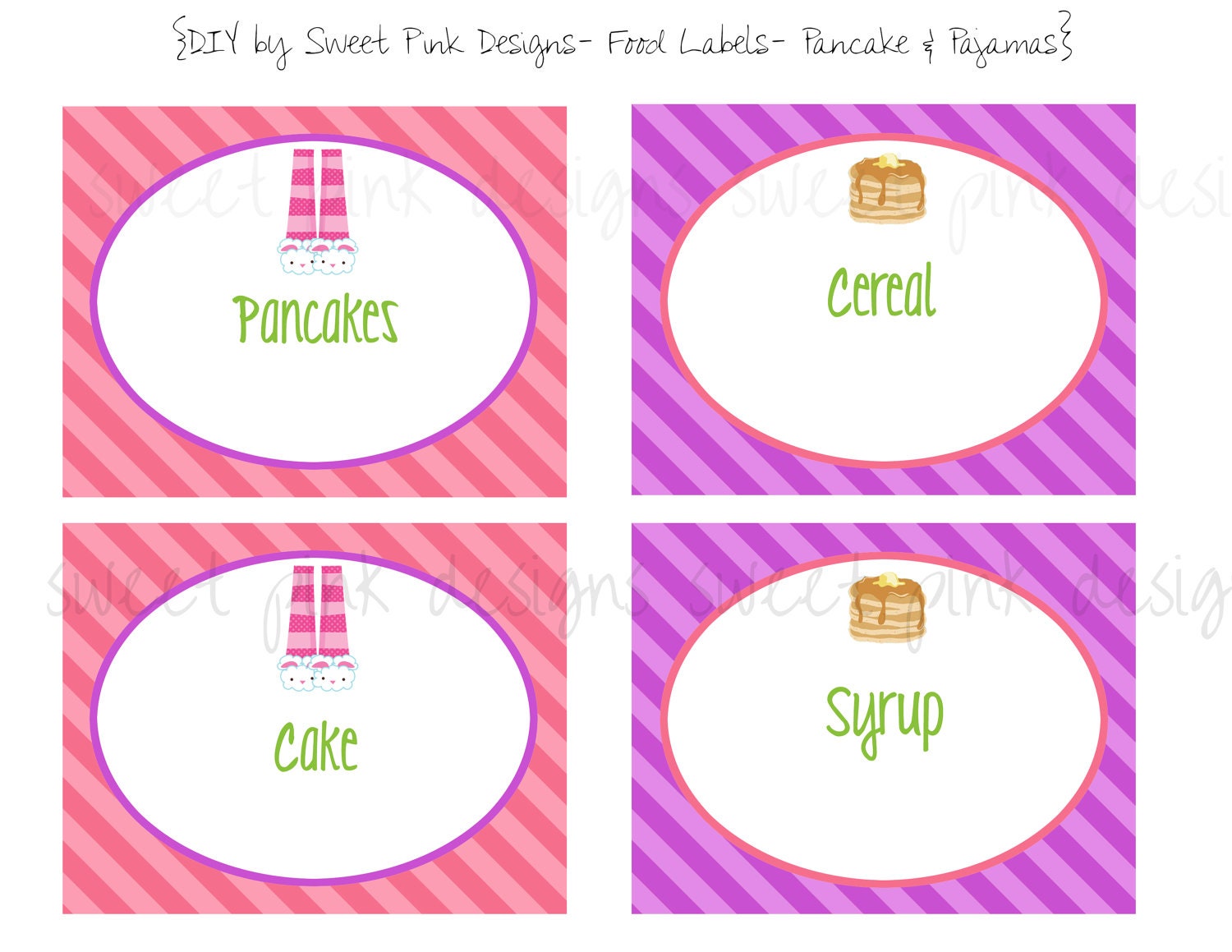 Pancakes and Pajama's Party- Fancy Food Labels