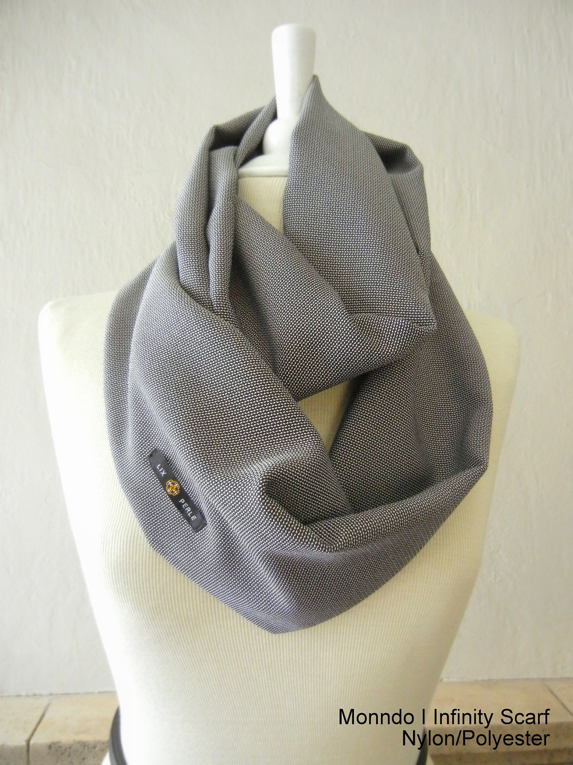 LIX PERLE: Polyester/Nylon Black/White Geometric Unisex Circular Tube Hood Infinity, Monndo I Infinity Scarf