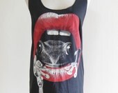 Frog Red Mouth (Size M) Frog Shirt Animal Tank Top Animal Tshirt Women Tank Top Women Tshirt Black T-Shirt Top Tunic