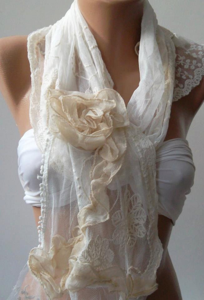 Super Elegant - Pearl White - Elegance Scarf....Bridesmaids Gifts...