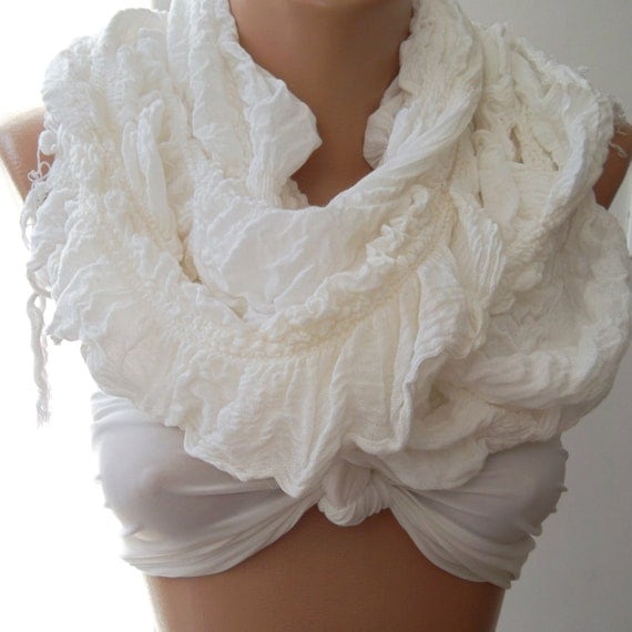 Creamy  White - Elegance  Scarf  - Traditional  fabric   Scarf...% 100 Cotton