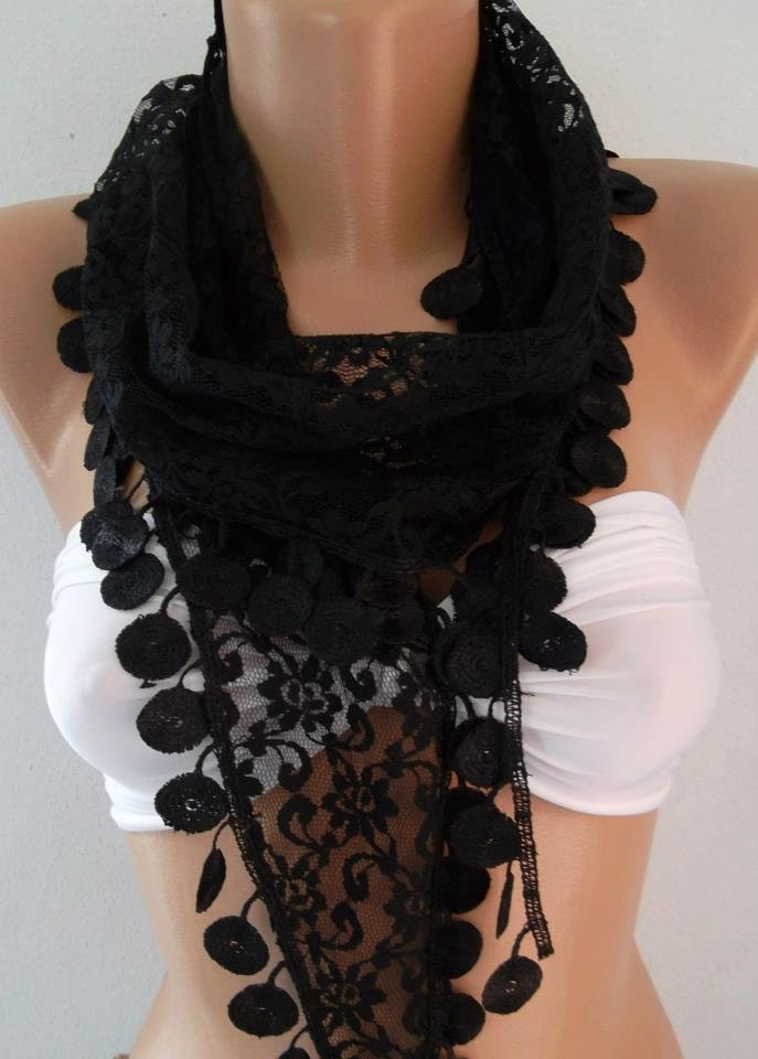 Black and Lace Scarf  Sexy Scarf