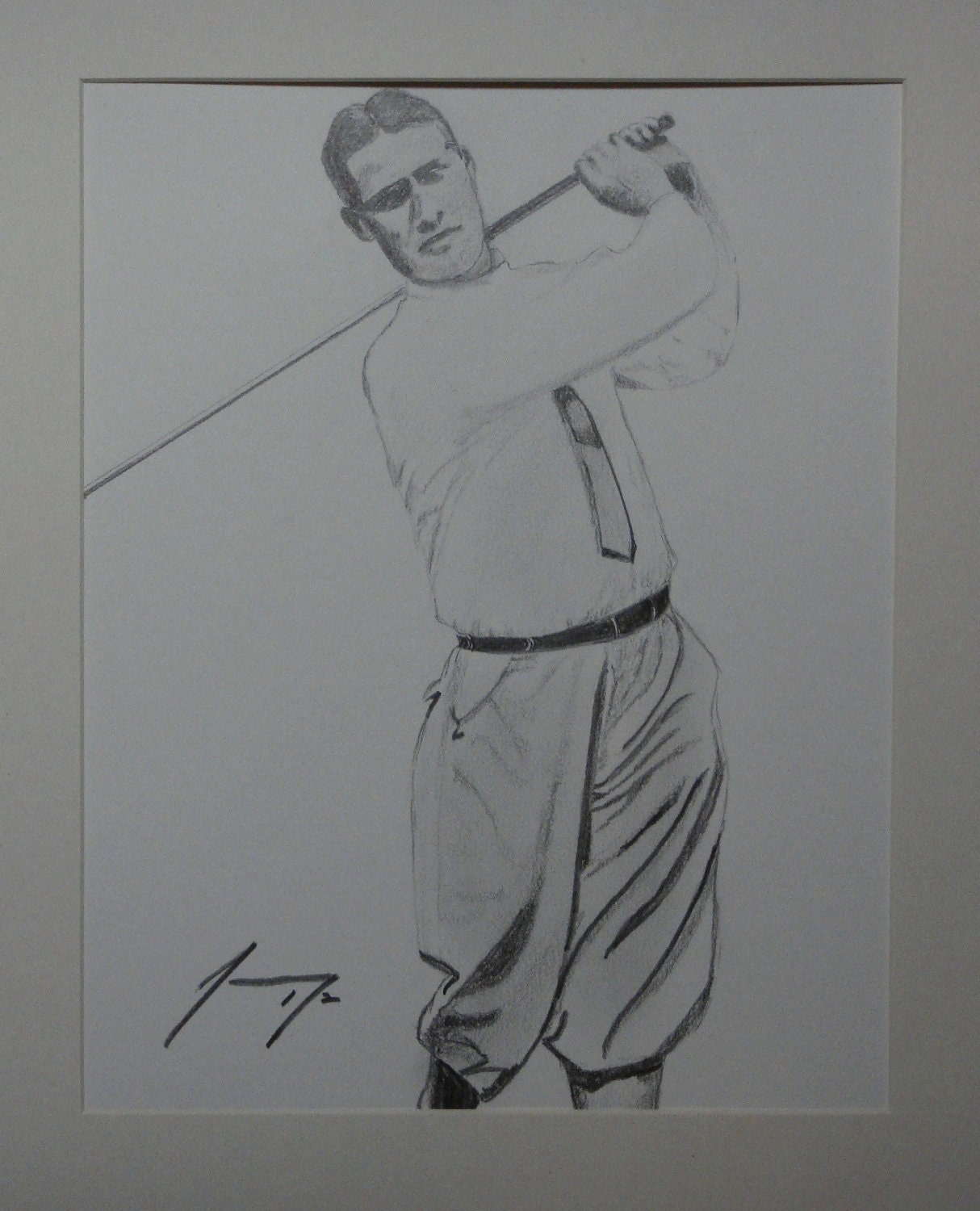 Famous Golfer Bobby Jones Original Framed Pencil Drawing - Introductory SALE price