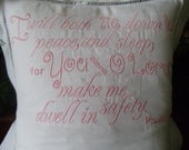 Exquisite Linen Hemstitched Monogrammed Baby Pillow For Babys Nursery With Psalm 4:8 Embroidered