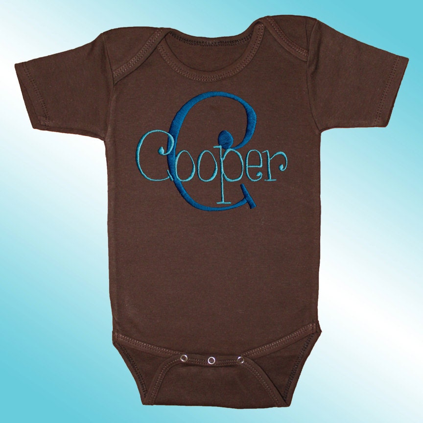 Onesie Baby Shirt - Personalized Embroidered - Monogrammed Name on Brown Bodysuit
