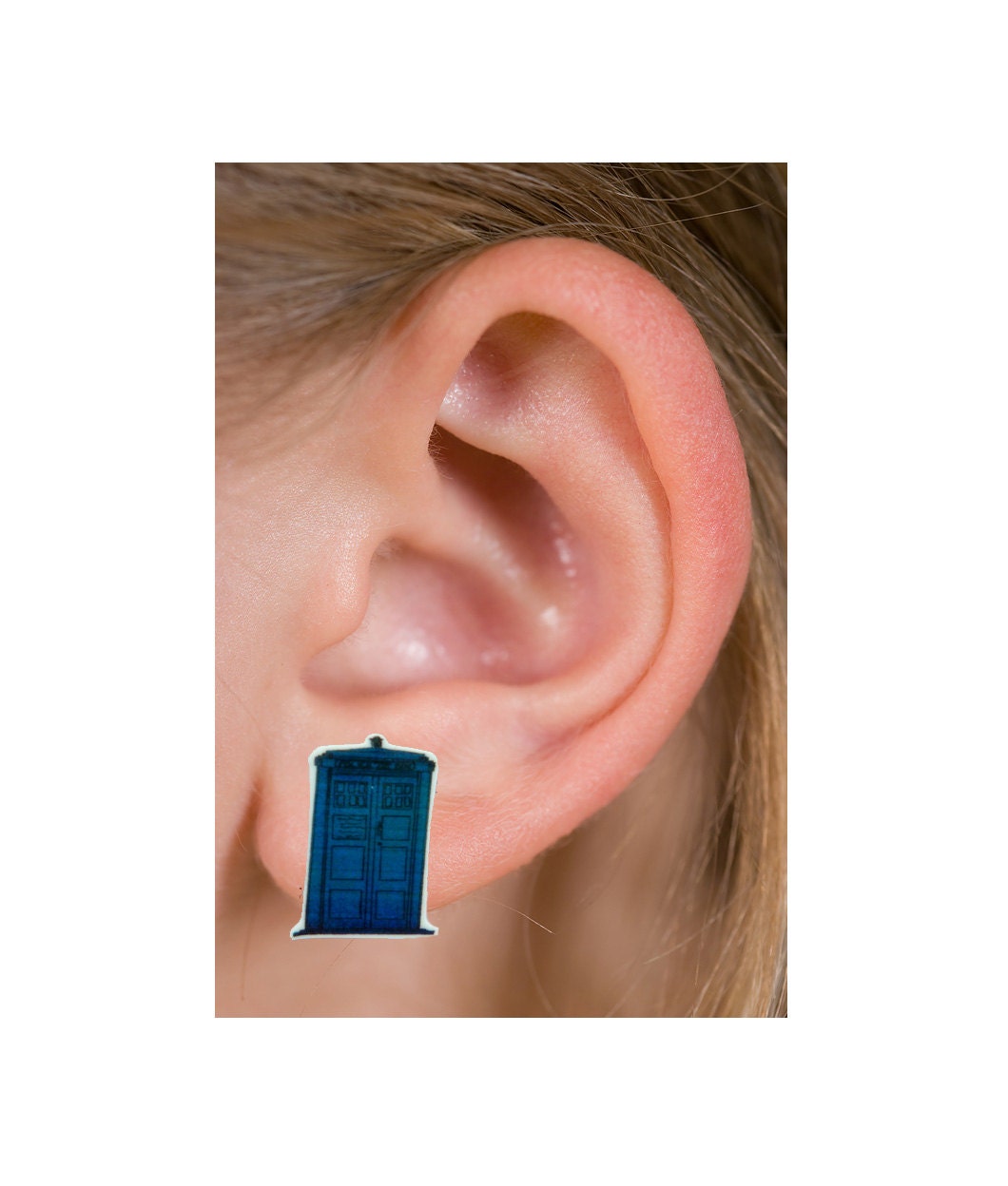 Dr Who Tardis Earrings - hand illustrated - plastic studs - shrink plastic