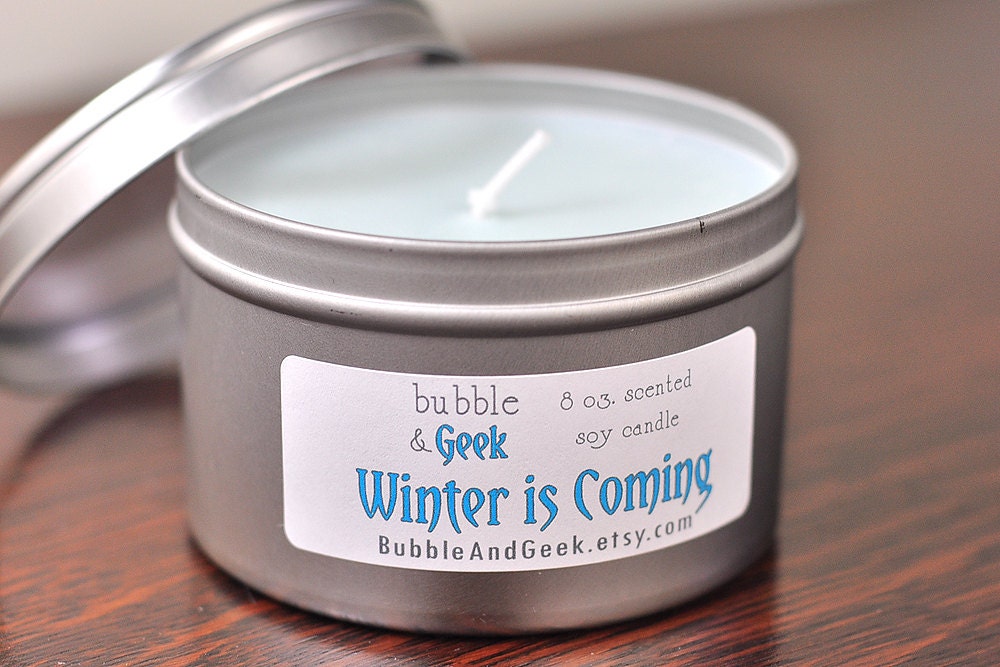 Winter is Coming Scented Soy Candle  - 8 oz. tin - garden mint, vanilla
