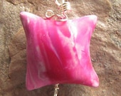 Pink Pillow Shaped pendant with  Silver Wire Wrap