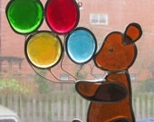 Stained Glass Sun catcher VTG Bear Balloon Stainglass Suncatcher Thick Vintage