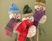 Snowman Ornament Kit - Make Three Adorable Snowmen into Pins, Brooches, Plant Pokes, Package Toppers or Ornaments