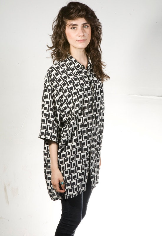 90s GEOMETRIC watercolor baroque oversize button down shirt