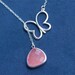 Butterfly Necklace Lariat with Pink Stone - Grapefruit Pink Stone Neckace on Sterling Silver Chain