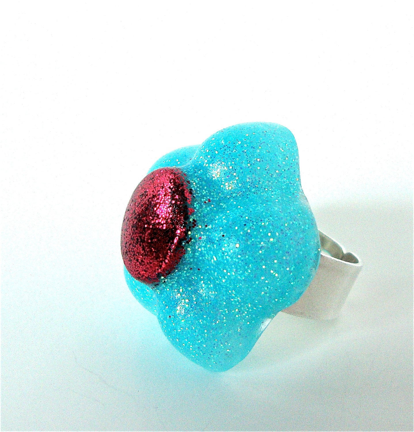 Funky blue flower ring - glitter resin ring - resin ring - big ring - funky flower ring by Sparkle City Jewelry