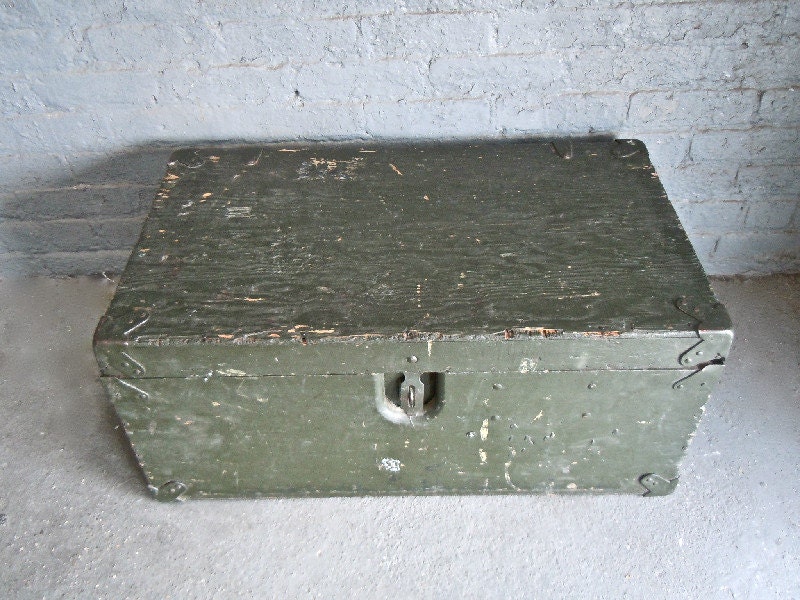 vintage army green trunk