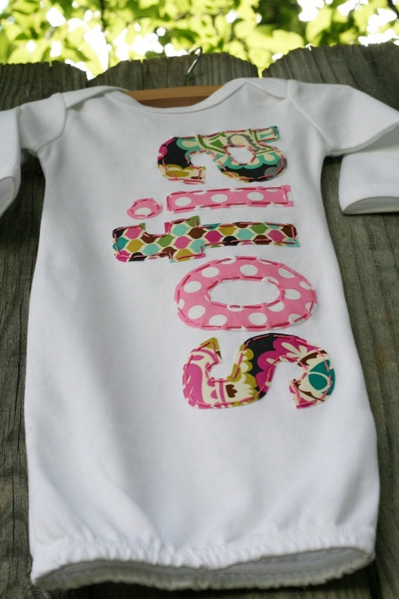 Hand Appliqued Personalized Infant Baby Girl Gown