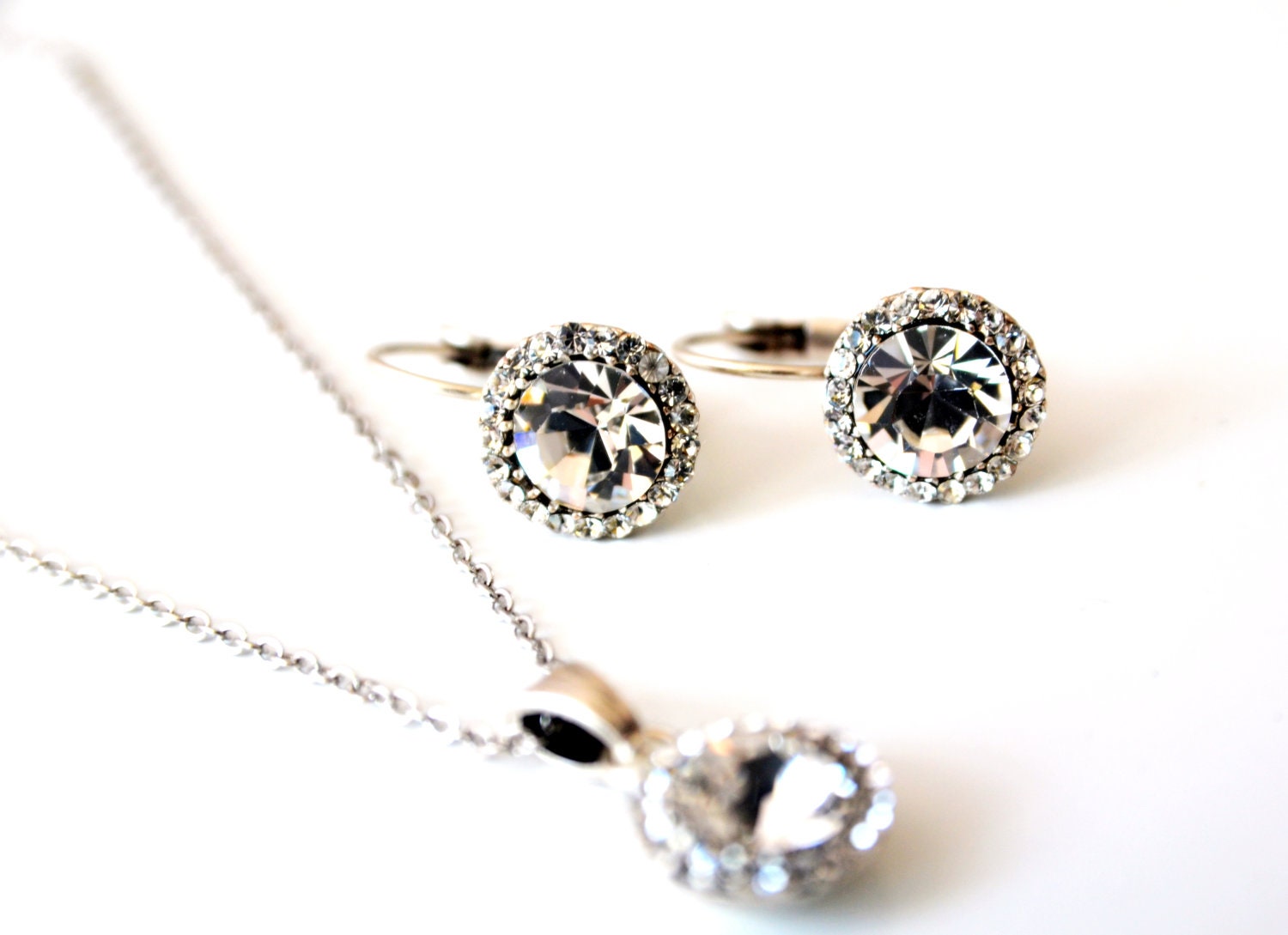 art deco clear crystal swarovski rhinestone tibetan silver plated necklace earrings wedding jewelry bridal jewelry bridesmaids jewelry set