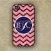 Monogram iPhone 4 cover - Monogrammed coral and navy chevron Iphone case - Iphone 5 case, Iphone 4 case plastic silicone rubber case (9812 )