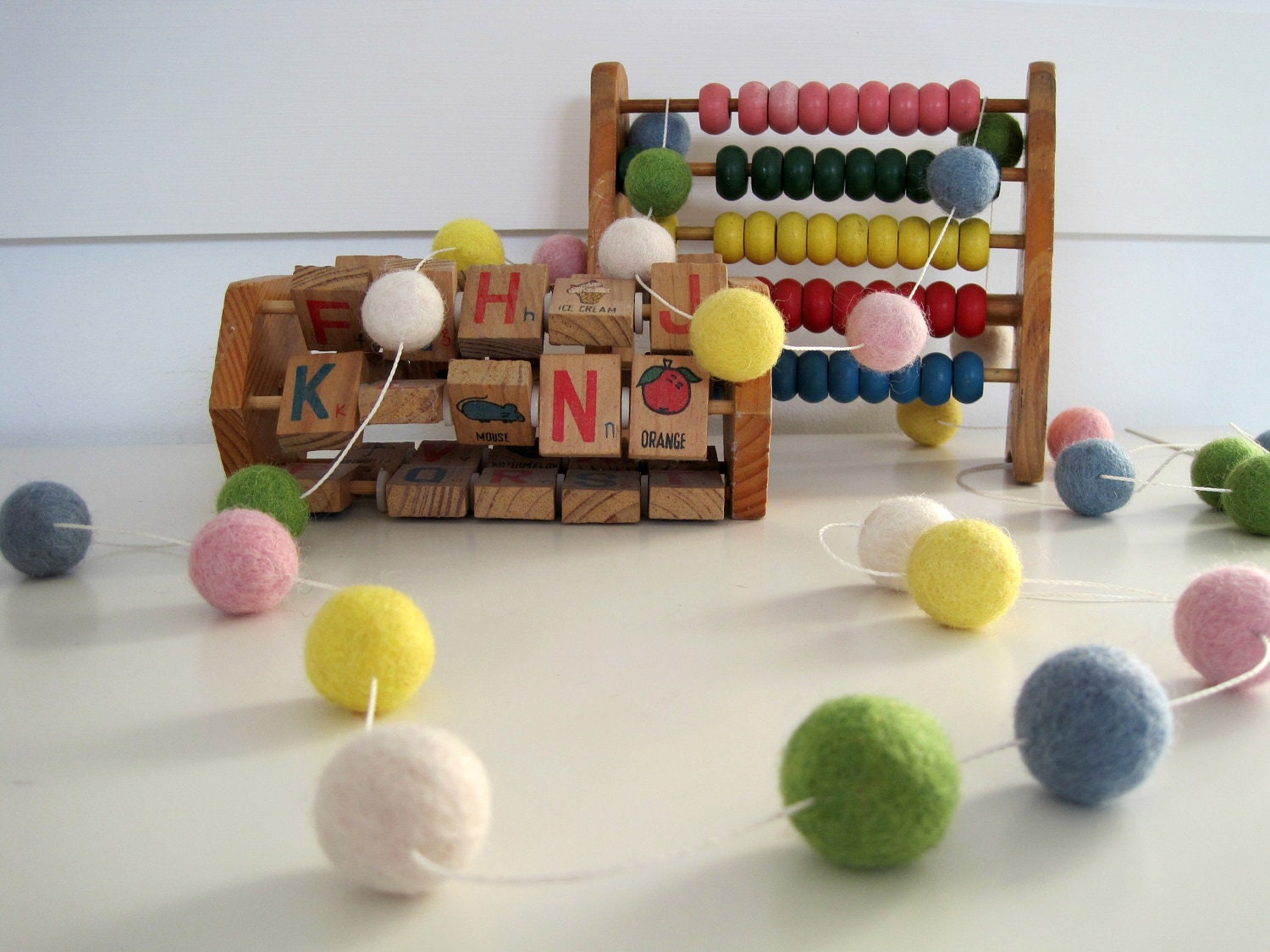 Pastel Felt Ball Garland Nursery Decoration - 2 metres, 30 felt balls