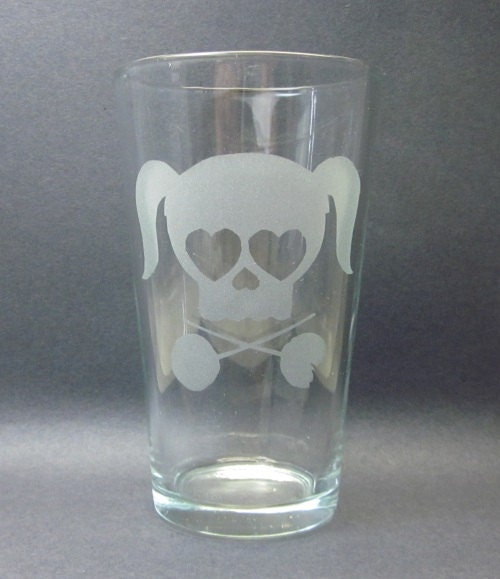 SLIGHTLY IMPERFECT - Lollipop Chainsaw Inspired Etched Glass Tumbler: Lollipop Chainsaw Etched Drinking Glass