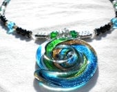 The Keeper Light Turquoise Emerald Green and Black Swarovski Pearl and Crystal Necklace