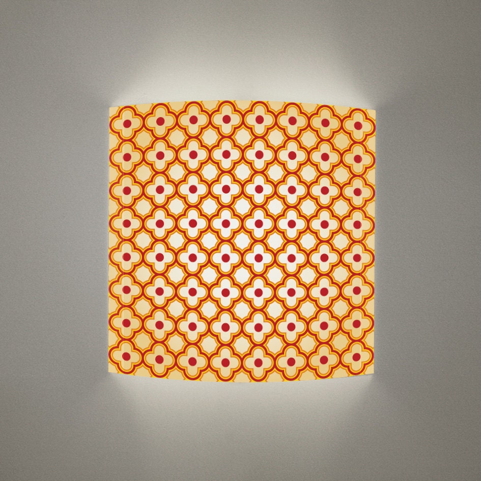 Wall sconce, wall light - Gold & Red floral Mashrabia print. wall lamp, glowing picture.