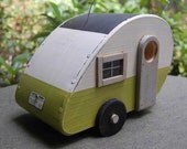 Birdhouse Trailer  - Tear Drop Bird house - green/white teardrop birdhouses