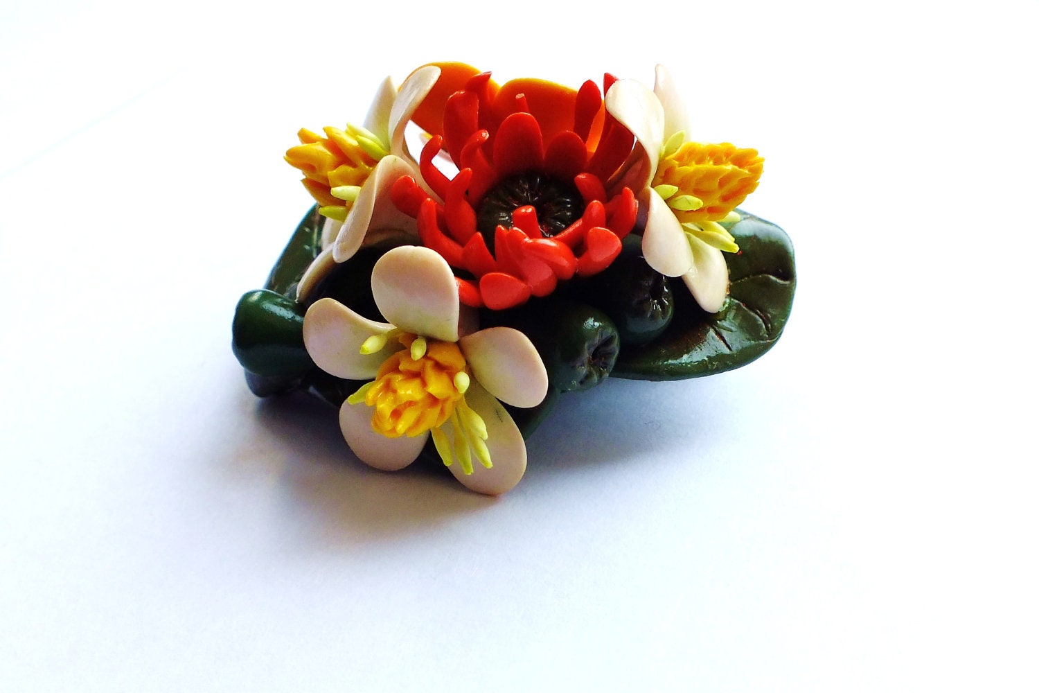 Polymer Clay Hair Clip with Flowers - Summer Hair Accessories