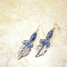 Earrings pierced womens jewelry blue white ceramic Bohemian gypsy dangle silver leaf denim blue Swarovski gems TAGT tenX