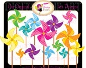 Pinwheels Rainbow cliparts Polka Dots whimsical party clipart vivid colors elements digital image personal & commercial use pf00030-5