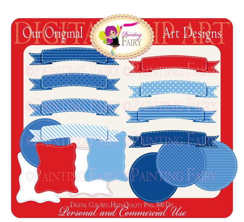 Nautical navy blue Digital Labels polka dots diagonal stripes backgrounds Stitched Banner Circle Ribbon Personal & Commercial Use pf00029-3