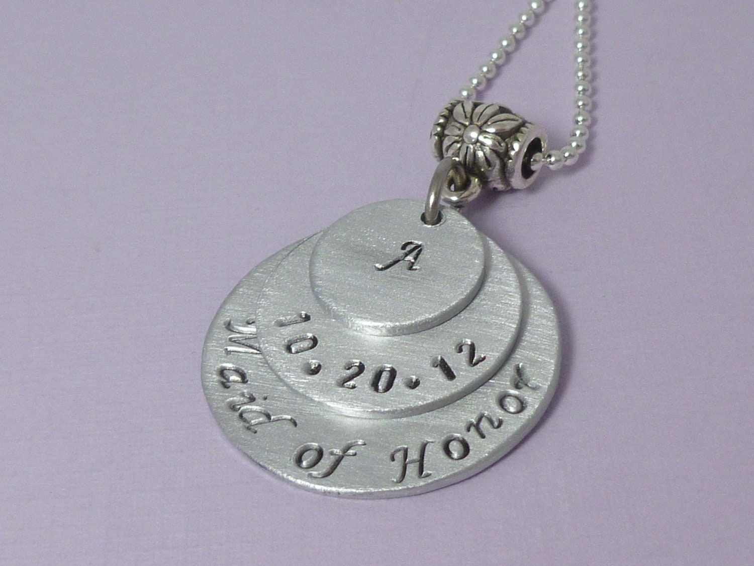 Wedding, Maid of Honor  necklace. Hand stamped Triple Stacked.