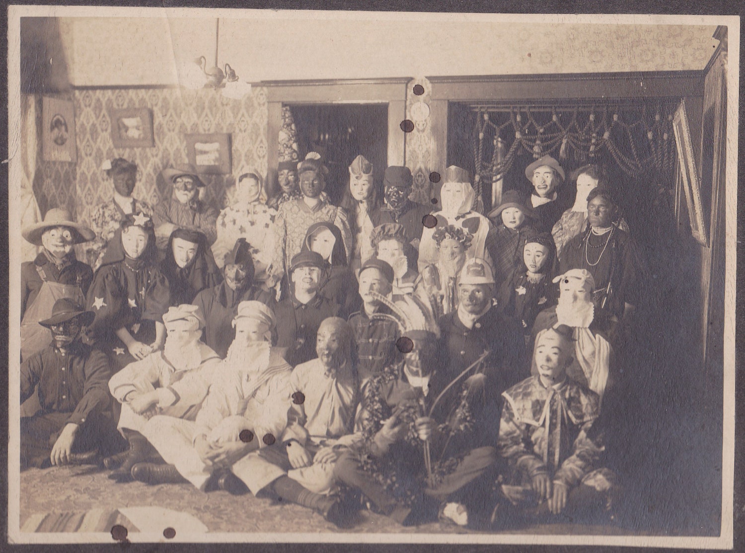 Rare Macabre Cabinet Card Photo of Scary Spooky Halloween Costume Party Circa 1890-1900