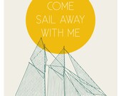 Sail Away Sailboat Print, Mid Century Style