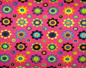 Pink with colored flowers - cotton single jersey - 1 meter (about 1,1 yards)