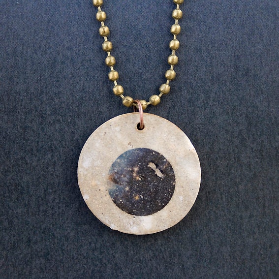 Little planet pendant. Mixed stoneware necklace.